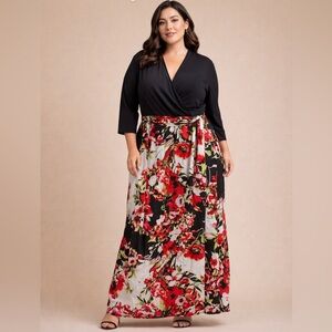 Be by Chetta B Floral Wrap Maxi Dress | Size 18 | Elegant Evening